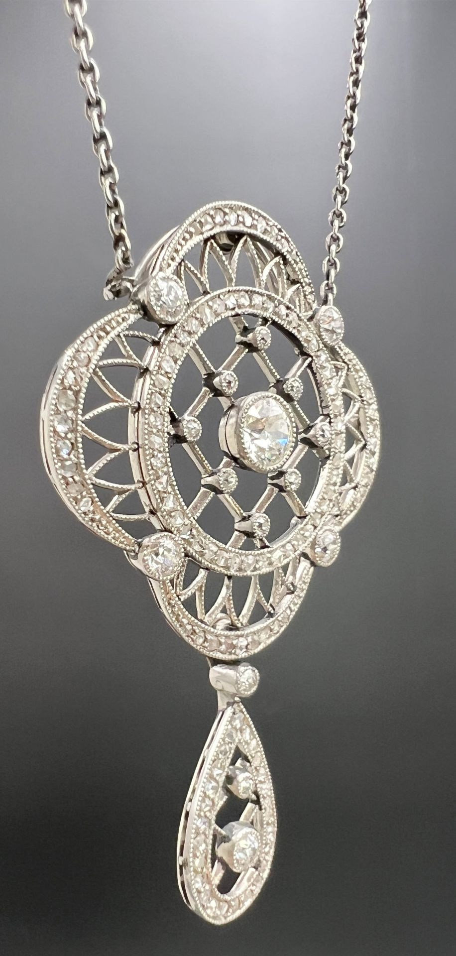 Pendant with chain 750 white gold. Art deco. - Image 2 of 14