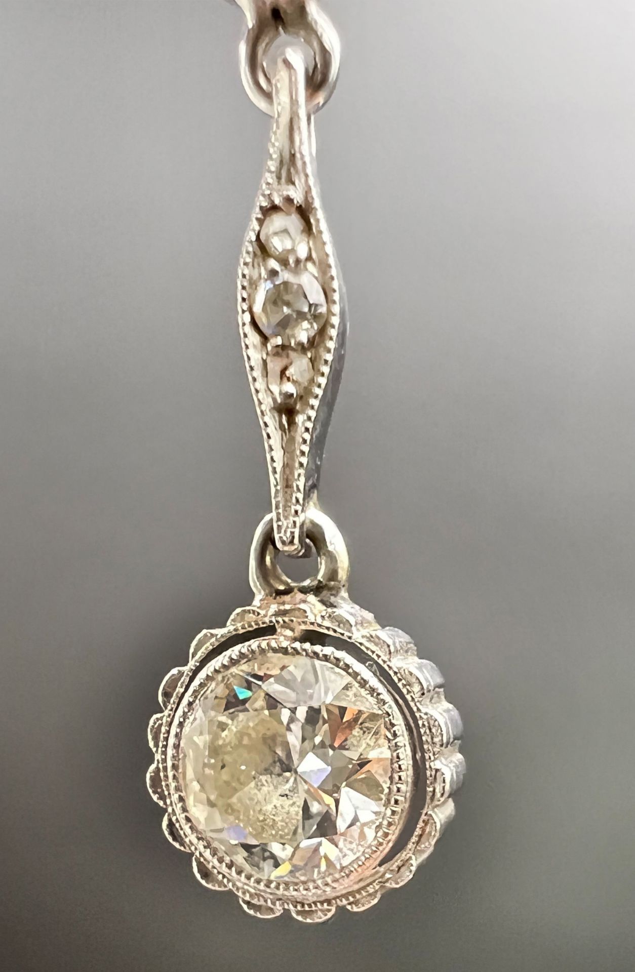 Pendant with chain. 585 white gold with 2 diamonds. Art deco. - Image 8 of 12