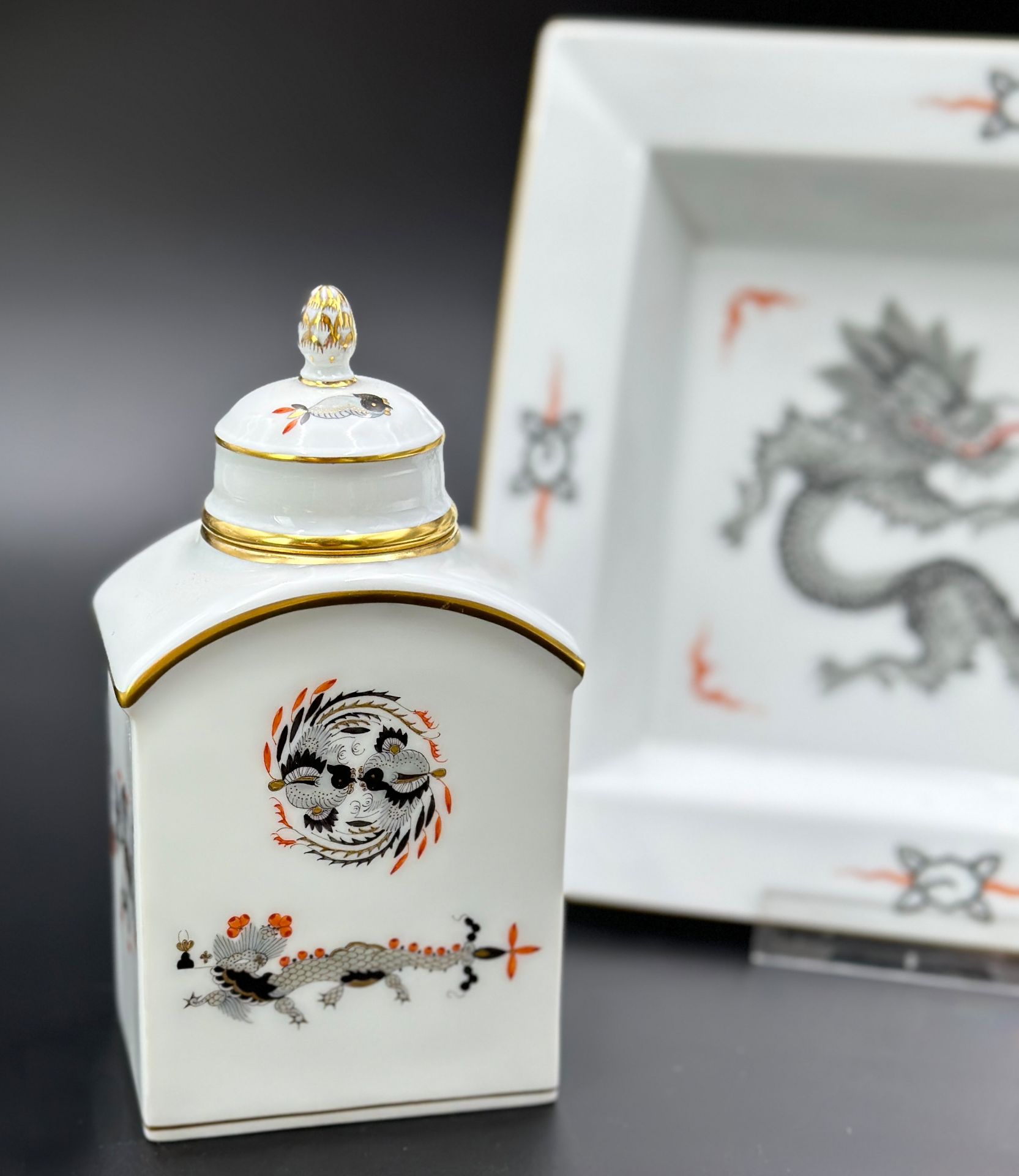 2-piece set. Bowl. Tea caddy. MEISSEN. Ming dragon. 1st choice. - Image 2 of 16