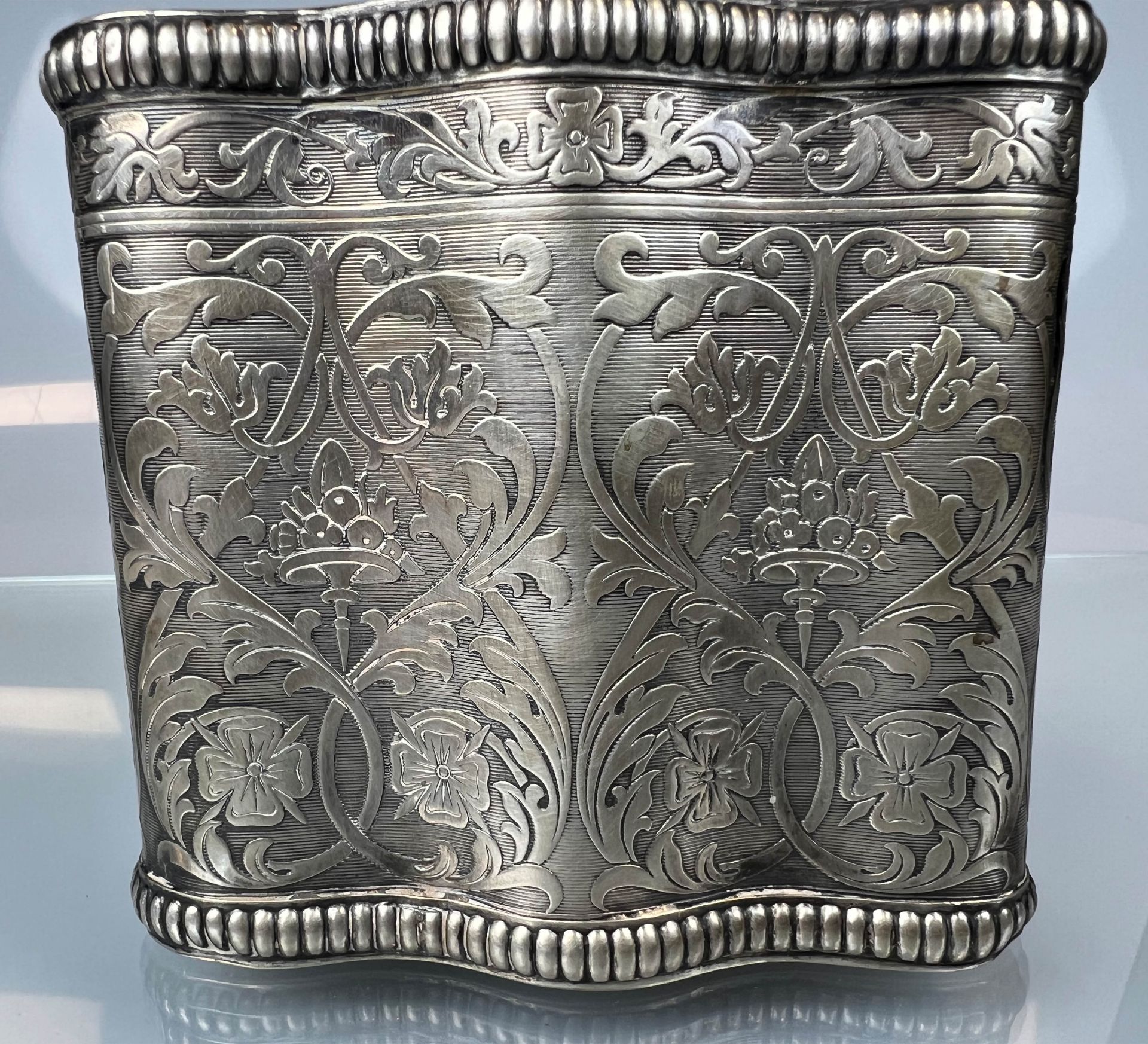 Antique tea caddy. 13 lot silver. 19th century. - Image 6 of 11