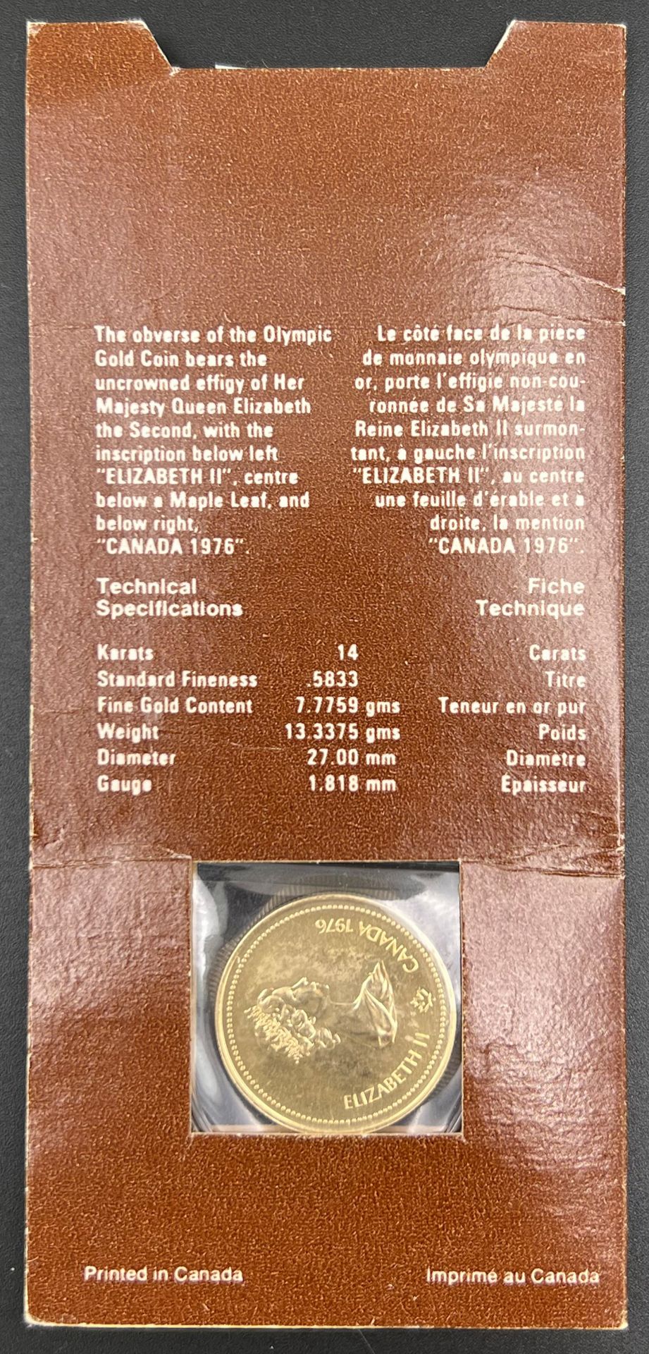 Gold coin 100 dollars "21st Olympic Games in Montreal / Elizabeth II". Canada 1976. - Image 3 of 4