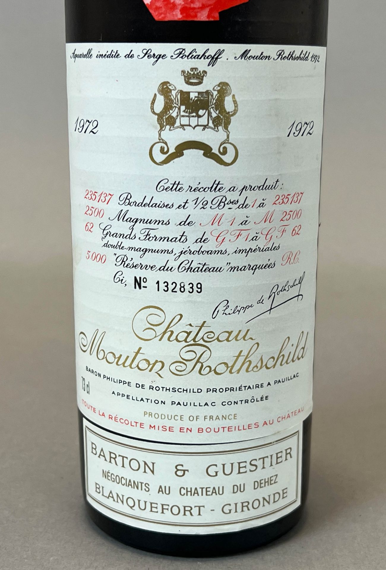 1 bottle of red wine. Château Mouton Rothschild. Pauillac. Premier Grand Cru. - Image 3 of 5