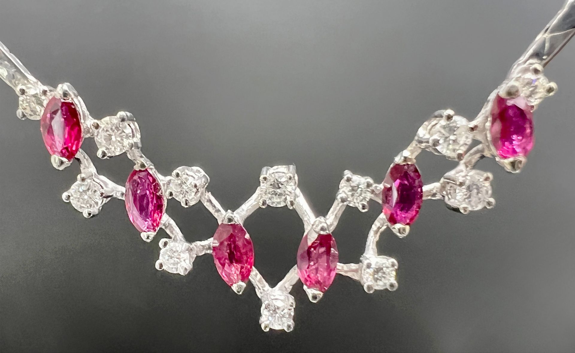 Necklace 585 white gold with rubies and diamonds. - Image 3 of 8