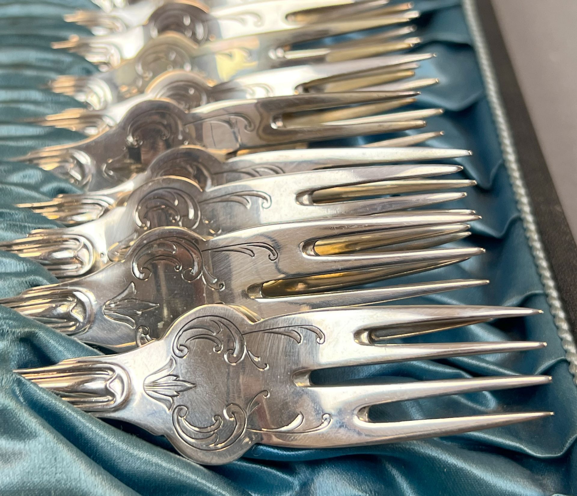 12-piece fish cutlery set. 800 silver. Art Nouveau. 1st half of the 20th century. - Image 10 of 15