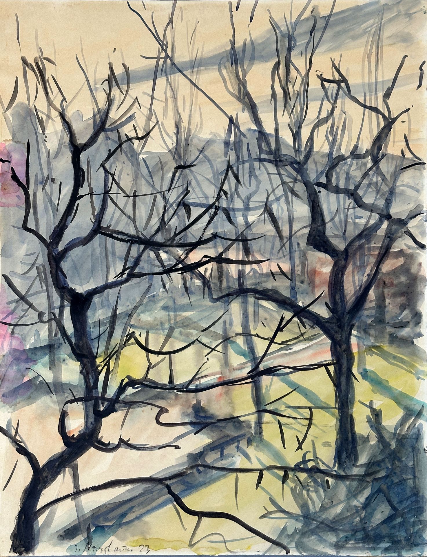 Jakob NUSSBAUM (1873 - 1936). Abstrakte Landschaft mit Bäumen. 1923.