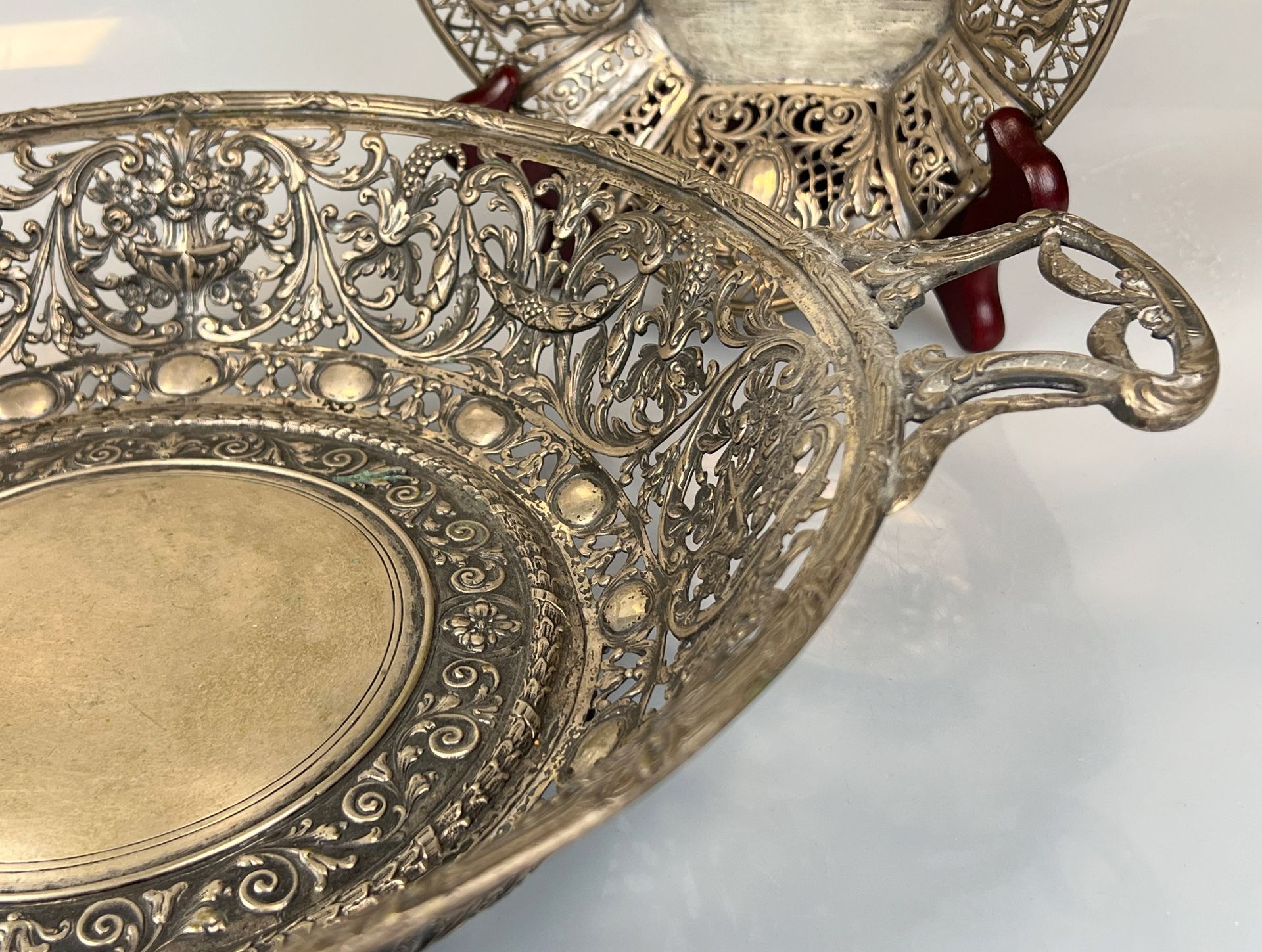 Two antique breakthrough bowls. 800 silver. Crescent moon crown. 19th century. - Image 5 of 18