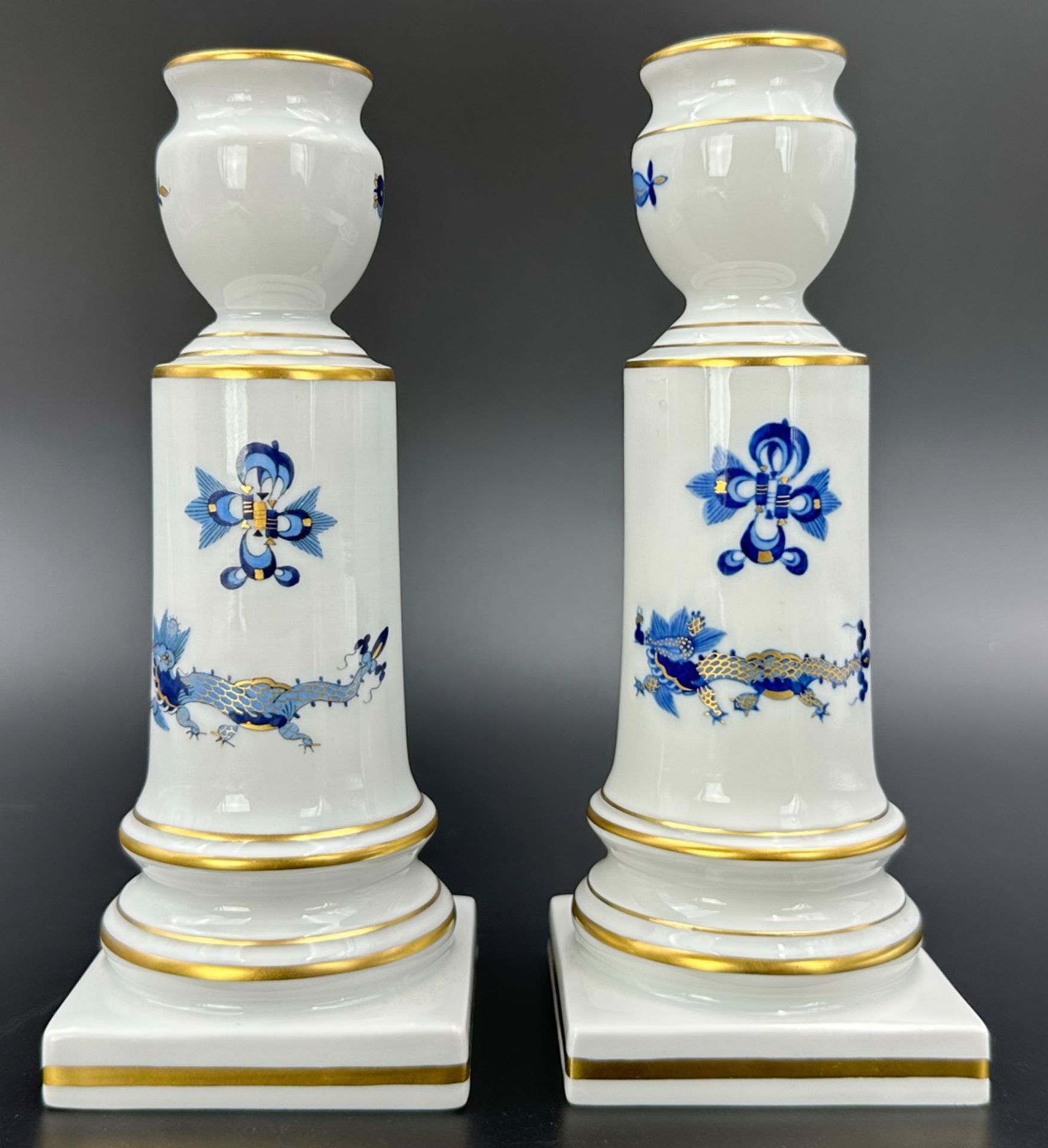 Pair of candlesticks. MEISSEN. Rich blue dragon. 1st choice - Image 3 of 12