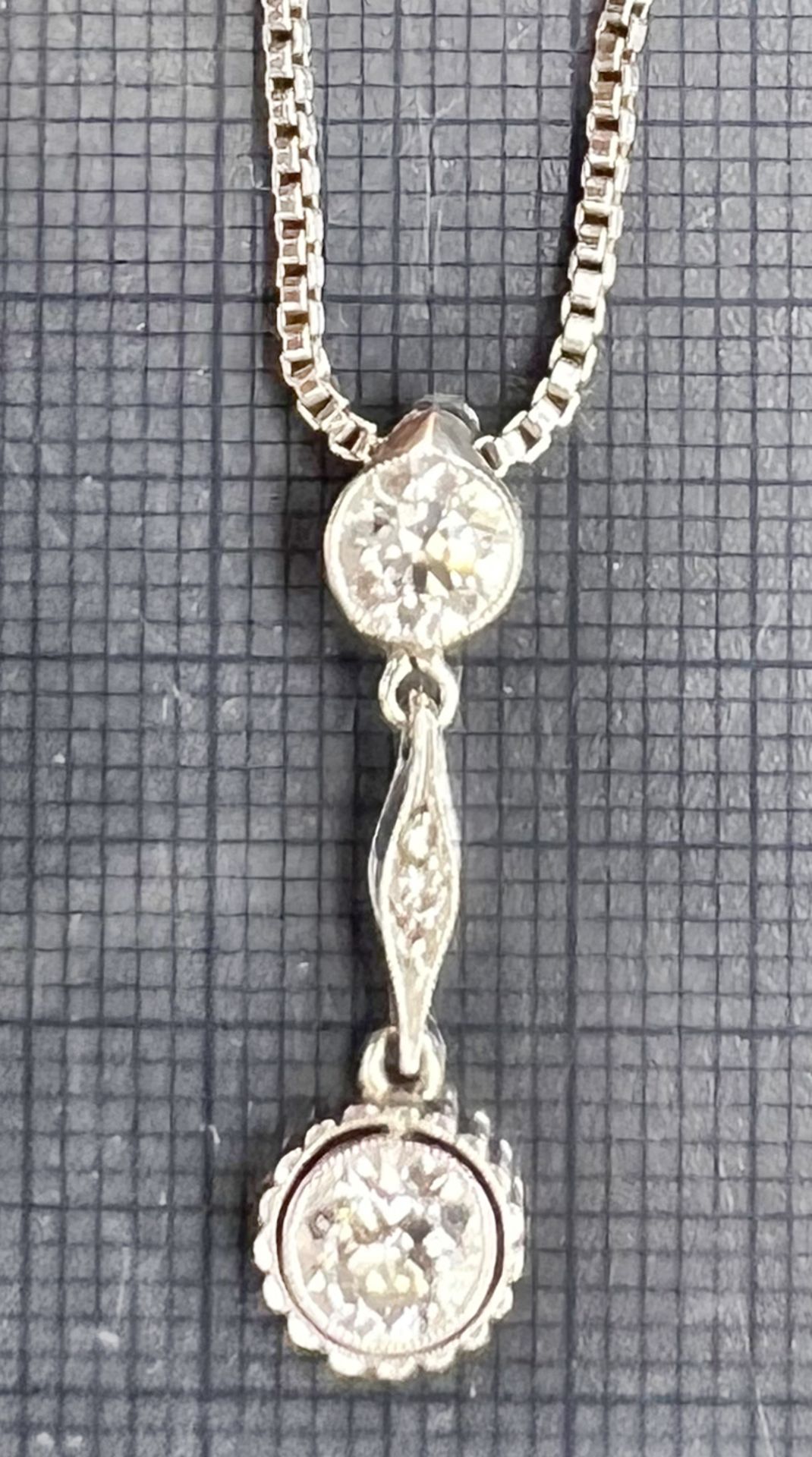 Pendant with chain. 585 white gold with 2 diamonds. Art deco. - Image 11 of 12