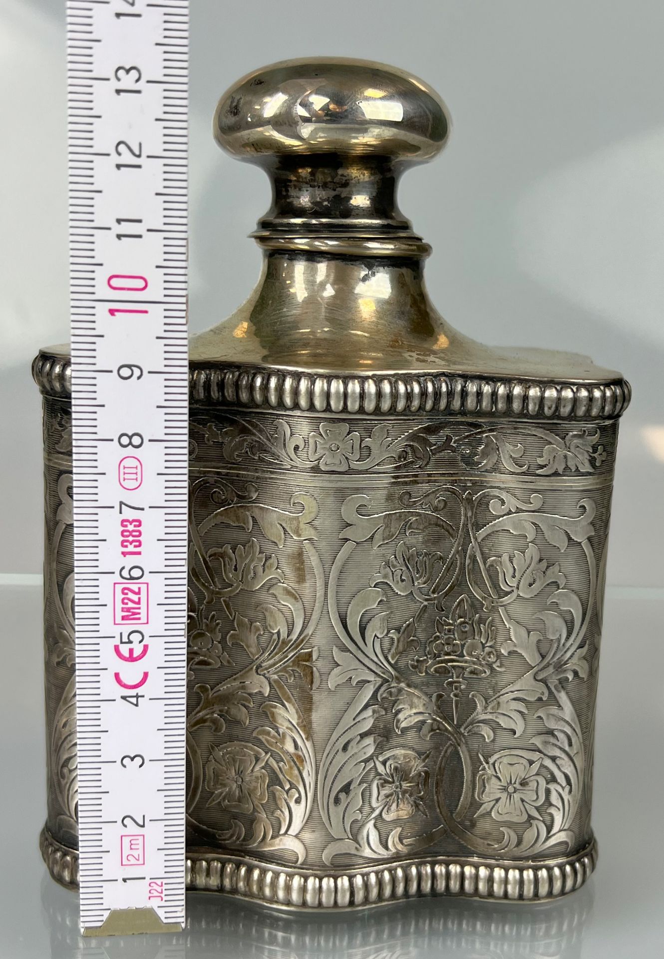 Antique tea caddy. 13 lot silver. 19th century. - Image 9 of 11