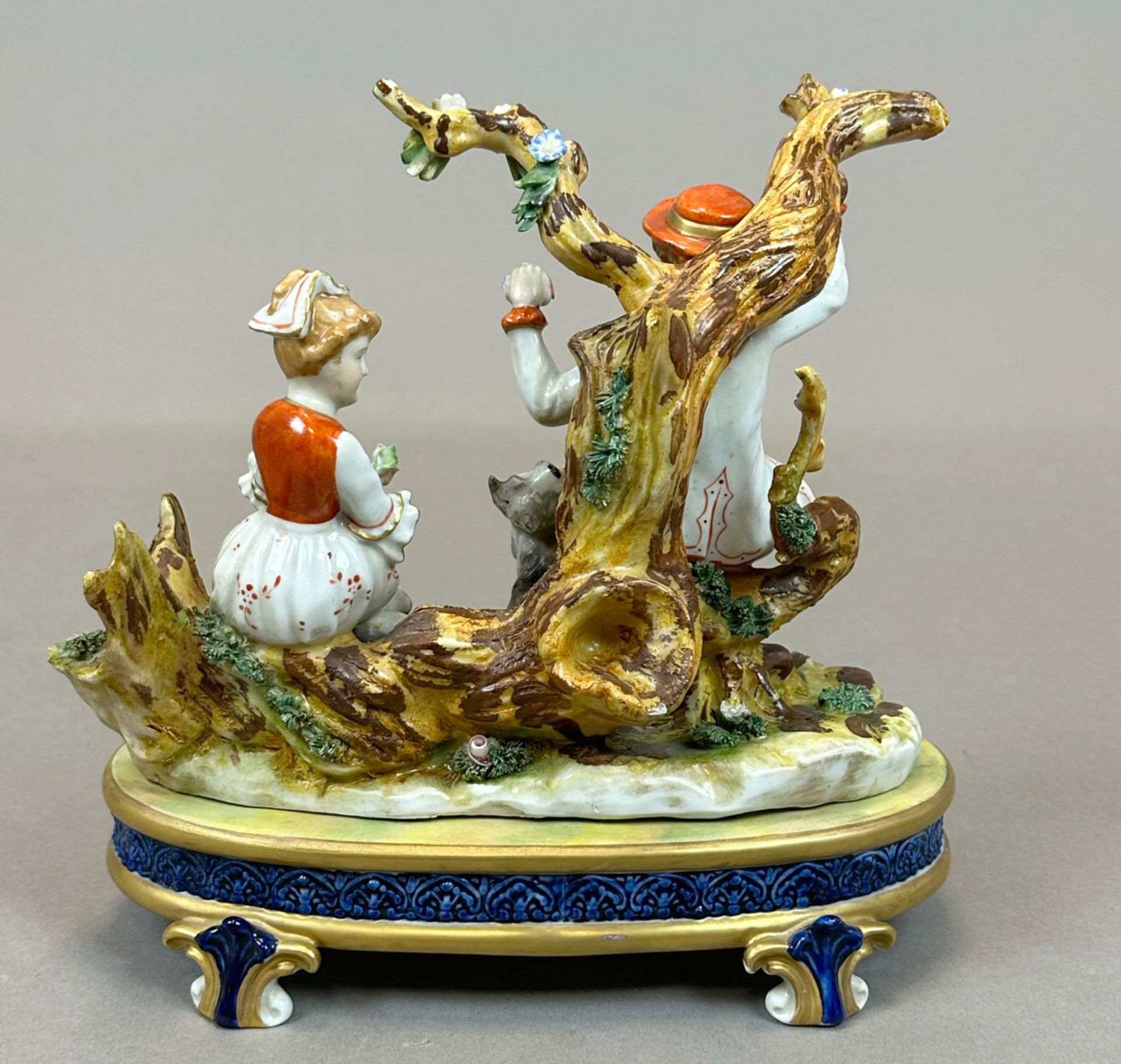 Group of figures. "Lovers with dog". Edmé Samson. France. 2nd half 19th century. - Image 3 of 8