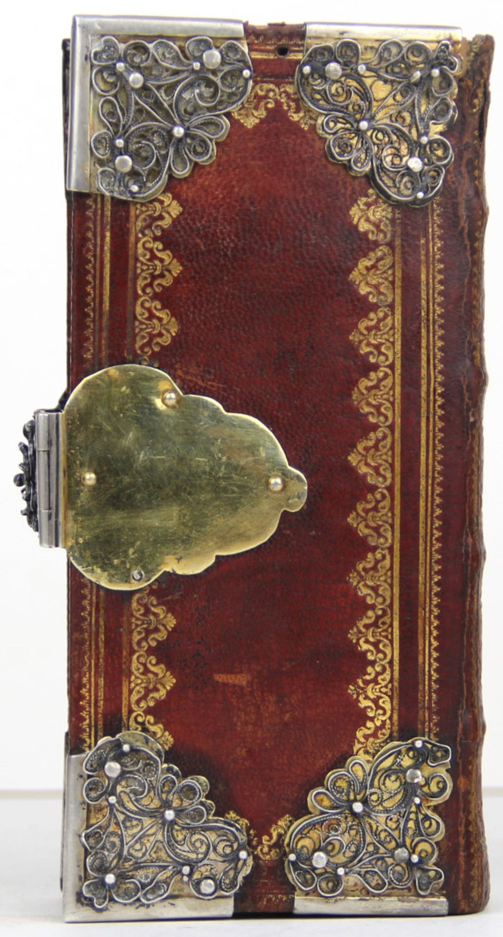 Einbände. - Weinroter Ganzlederband mit reicher Rücken- und Deckelvergoldung, acht vergoldeten Eckb - Bild 3 aus 4