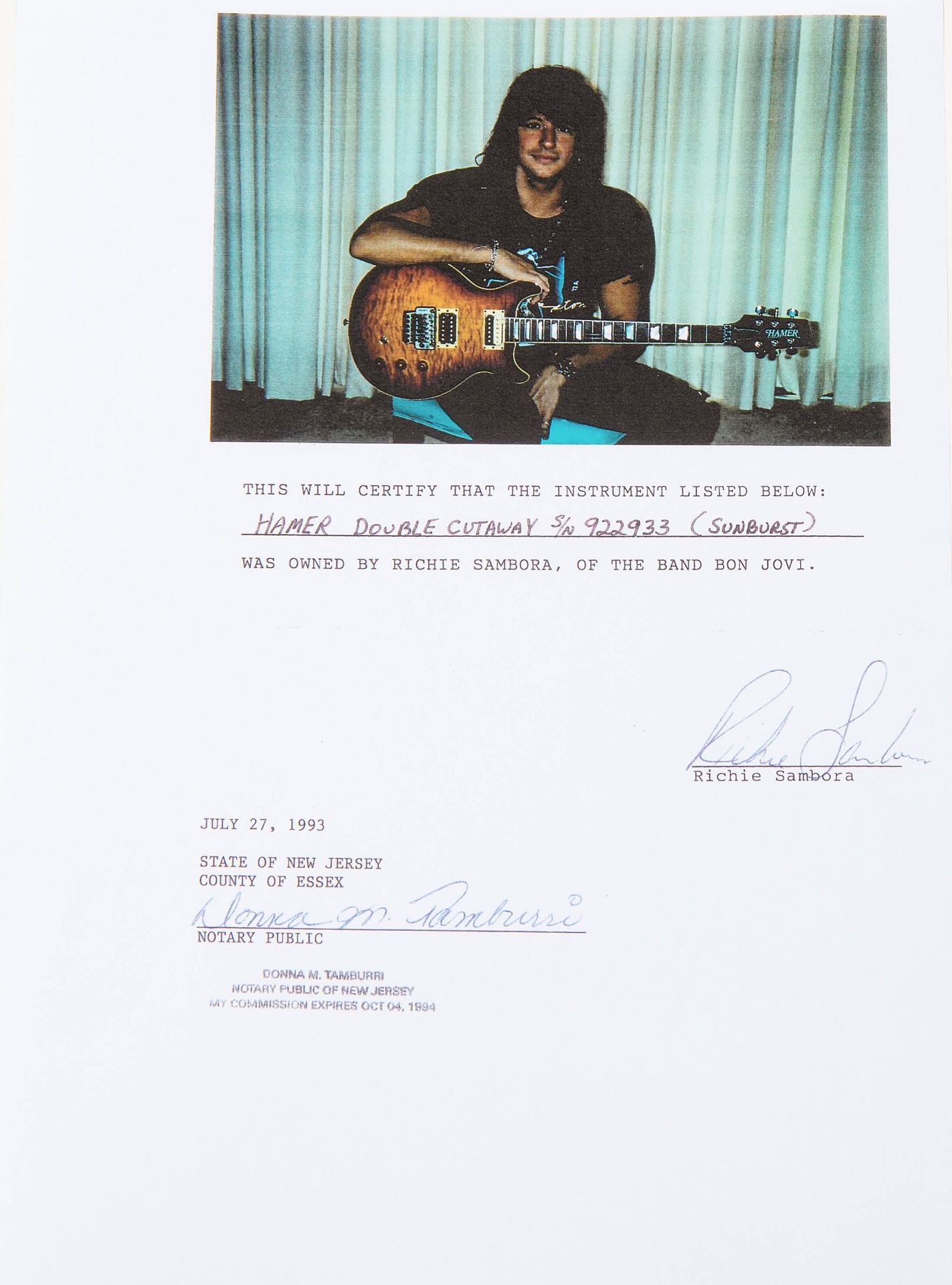 E-Gitarre, Hamer Sunburst "Richie Sambora" - Image 3 of 3