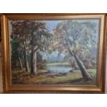 D Thornton. An Oil on Board of a river scene with trees to the fore. Signed LR. 56 x 75cm approx.