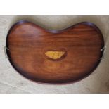 An Edwardian Mahogany and Inlaid Kidney shaped Tray. 60 x 40 cm approx.