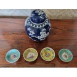 Two pairs of Oriental Pin Dishes along with along with an Oriental ginger jar. D 6.5 x H 2, H 16