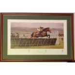 A coloured print of Istabraq Champion Hurdle Cheltenham 1998 by Peter Curling. Inscribed and