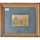 A 19th Century Baxter Print along with two 19th Century coloured prints in birds eye maple frames.