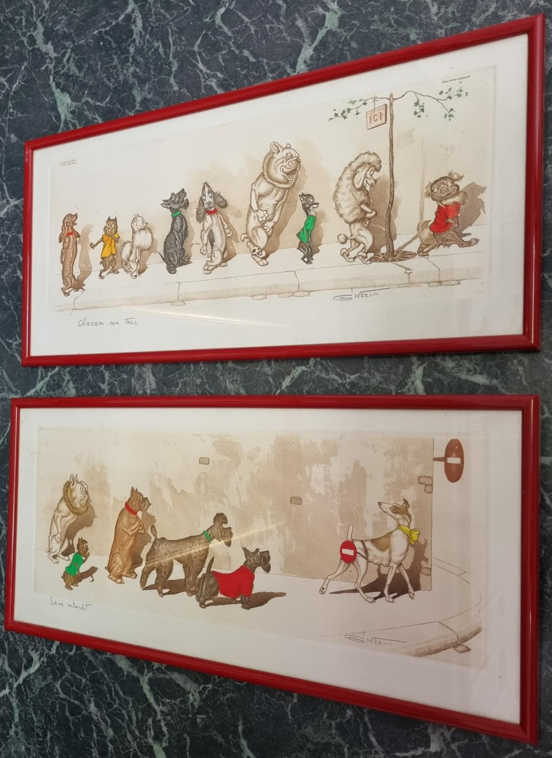 Boris O'Klein. Two coloured Prints caricatures of dogs. Signed LR. Inscribed in the margin. 24 x