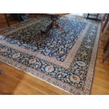 A Fantastic blue ground Persian fine hand woven Kashan Carpet with a unique all over floral