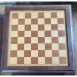 A good 20th Century Campaign Chess Board with chess pieces. 40 x 40 x H 8 cm approx.
