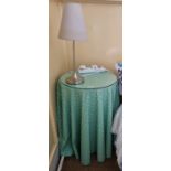 A good Night Table with fabric drape along with a pair of chrome style lamps and other items. 45 x