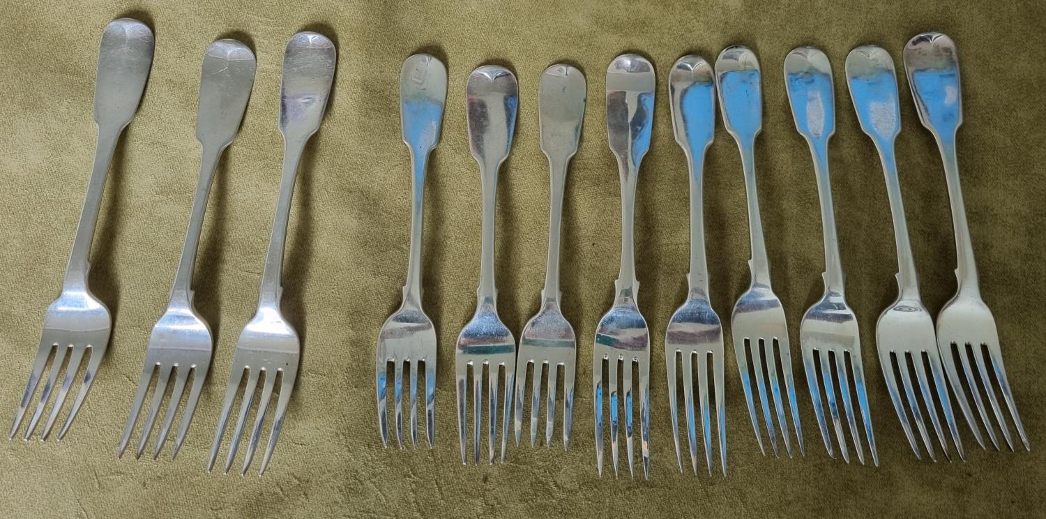 A group of Irish Silver Forks, early 19th Century with various dates and makers, 772 grams approx.