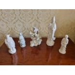 A good quantity of Blanc de Chine Wares depicting Oriental Figures. Tallest being 25 cm approx.