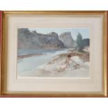 After William Russell Flint. A large coloured Print of a semi naked Female beside a river. Signed