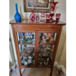 An Edwardian Mahogany and Inlaid Display Cabinet with leaded glass doors. 90 x 36 x H 144 cm approx.