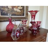 A good quantity of 19th Century and later Cranberry Glass, consisting of a large vase (damaged)