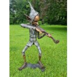 A unusual Bronze figure of a Jester playing a Fiddle.