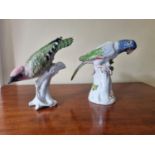 A good early Dresden figural group of a Parakeet on a stand along with a Noritake example. H 19 cm