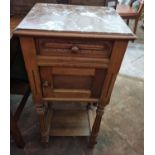 A 19th Century Walnut Pot Cupboard with marble top with single frieze drawer and door.