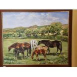 A large Oil on Canvas of a group of Mares and Foals to include Imaginary out of Dancing Brave. A