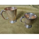 A Silver Cup, Alright and Marshall, 117 gms approx. along with simple Silver plate Tankard.