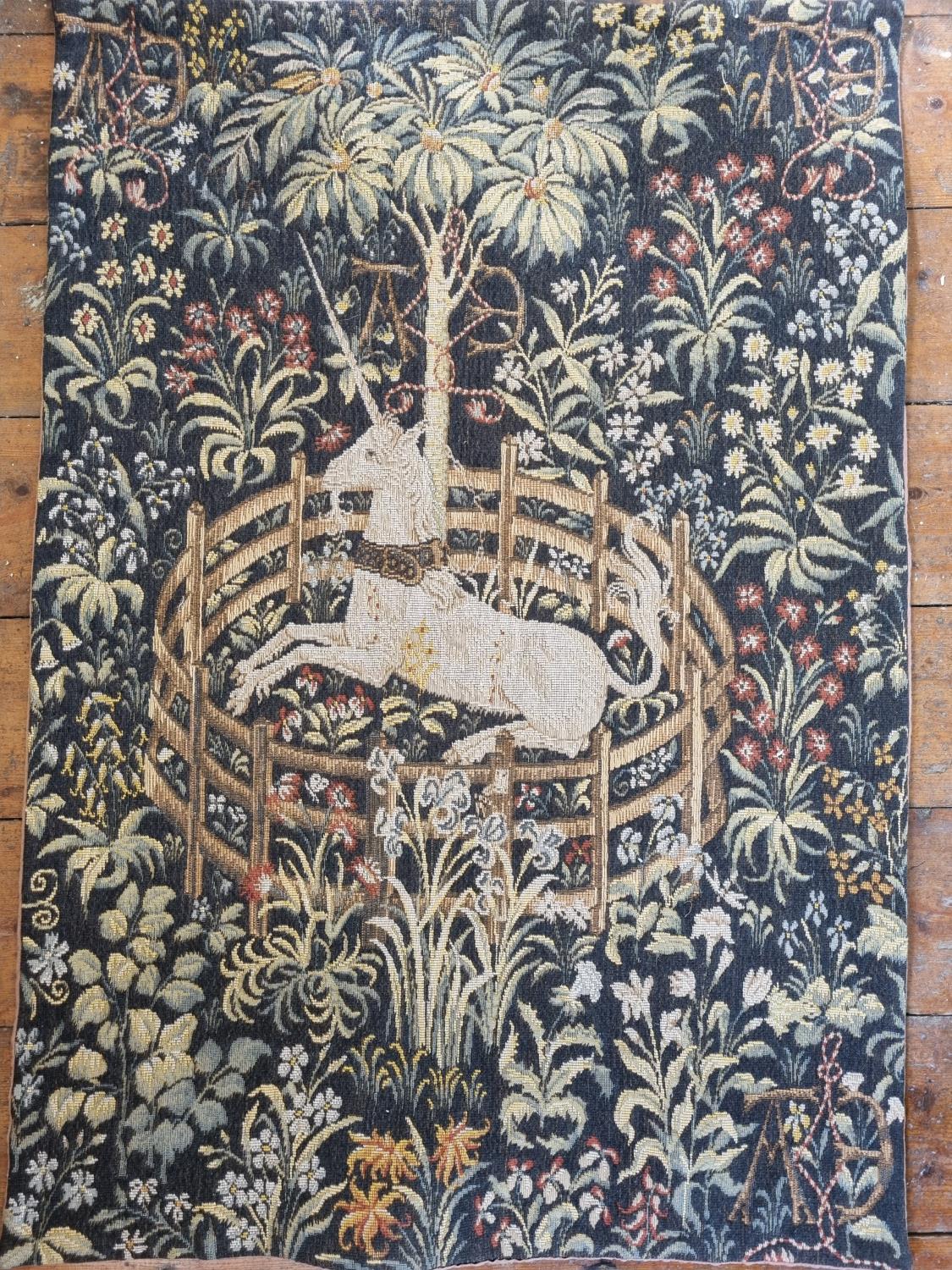 A Tapestry Panel depicting a Unicorn.