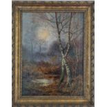 A 19th Century Oil on Canvas of a forest scene at dusk. Indistinctly signed S Schubert LL. 60 x 44cm