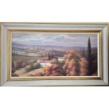 A 20th Century Oil on Board of a Tuscany scene. Indistinctly signed LR. In a good painted frame.