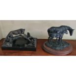 A Metal Figural group of a Horse and Foal H 10 cm approx), possibly bronze along with a bronzed