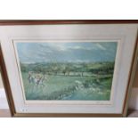 A coloured Print after John King of a hunting scene signed in the margin John King. 56 x 72 cm