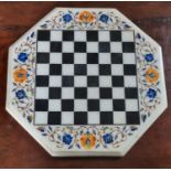 A really good white Marble top with highly inlaid outline with chessboard middle profusely inlaid