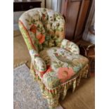 A good mid 20th Century Mahogany Bedroom Chair with tapestry style upholstery. W 60 x SH 35 x BH