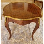 A 20th Century Rosewood and Kingwood Side Table with ormolu mounts and parquetry inlaid top. 50 x 50