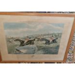 After Henry Alken. A good set of four hand coloured Engravings 'The grand Leicester fox hunt'.