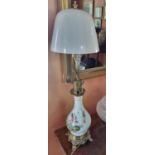 A really nice early 20th Century oil Lamp converted to electricity with a cloudy glass Shade. H 72