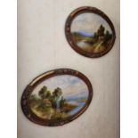 A 19th Century Oil on Paper of a country scene of lake and river. In an unusual oval gilt and