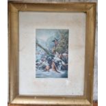 Fred Thomas Smith. A 19th Century Watercolour of Hounds on the hunt. Signed LL. 16 x 10 cm approx.