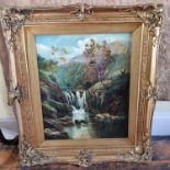 A 19th Century Oil on Canvas, William Sinclair, of a North Wales river Waterfall, in a good gilt