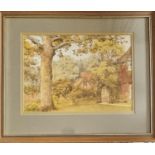 Helen Colville. A 20th Century Watercolour of a house and garden scene with tree to the fore. Signed