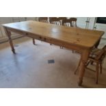A really good Pine Kitchen Table on turned supports. 214 x 88 x H